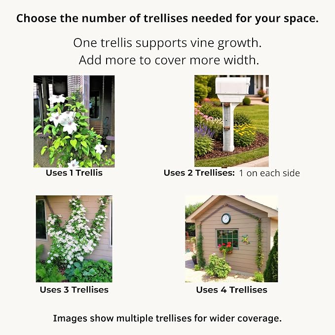 Deck Post Trellis for Clematis, 9 Ft x 4 in, 2 Pack, Scroll Trellis | Fits deck posts, porch columns and mailbox posts. Supports clematis and climbing vines in narrow spaces.