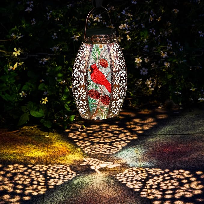 Hummingbird Solar Outdoor Lantern Decorative Waterproof Large Metal Hummingbird Solar Lights Garden Decor Sympathy Gifts for Loss of Mom/Dad/Loved One-Memorial Lantern
