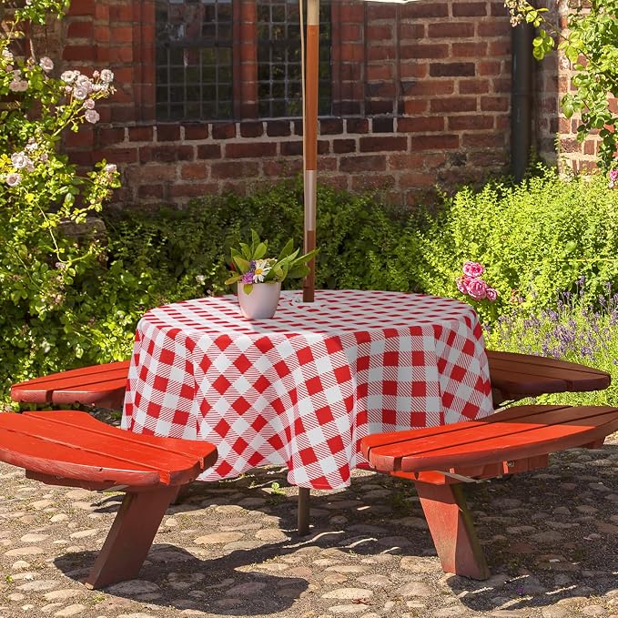 Round Outdoor Tablecloth with Umbrella Hole Umbrella Tablecloth Patio Tablecloths with Zipper for Courtyards, Terraces, and Beaches 60 in