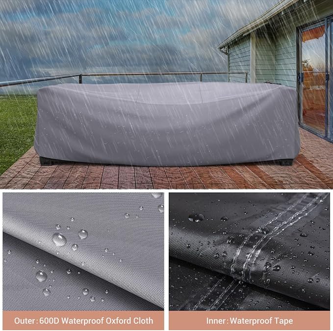 Mrrihand Heavy Duty Patio Furniture Covers, Outdoor Furniture Covers Waterproof Sectional Sofa Set, Patio Table and Chair Set Cover 118" L×57" W×28" H,Grey