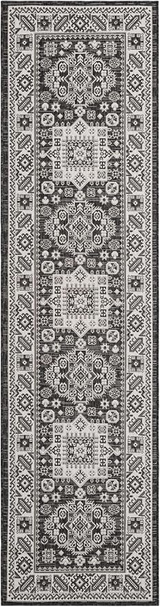 Unique Loom Outdoor Aztec Collection Area Rug - Chalca (2' 7" x 10' Runner Charcoal Gray/Ivory)