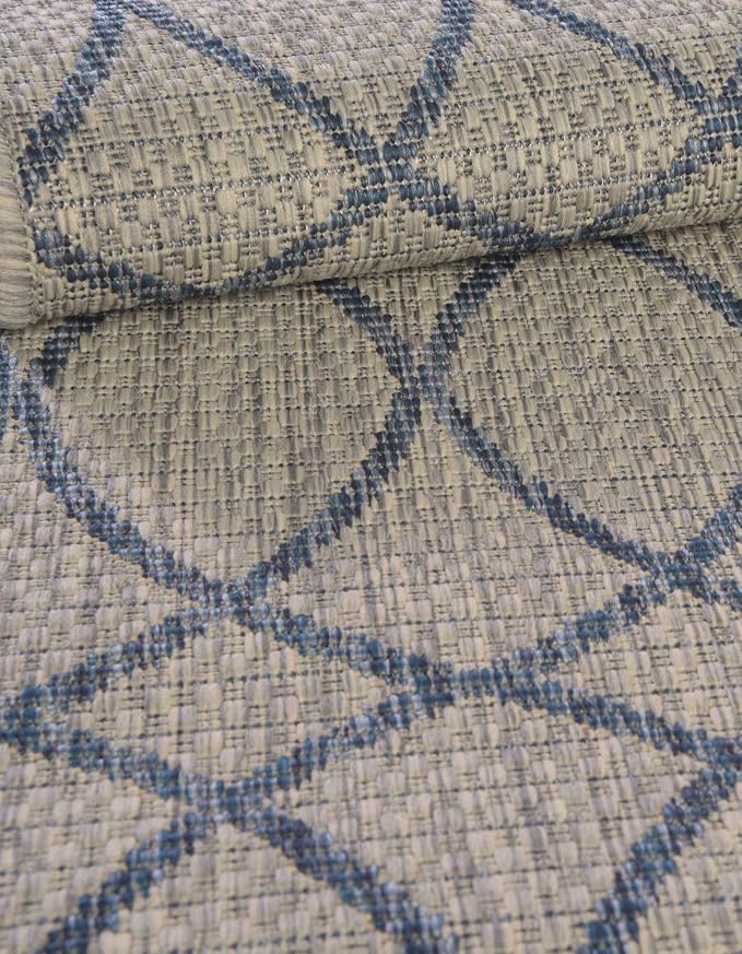 Unique Loom Outdoor Trellis Collection Area Rug - Gitter (2' x 6' 1" Runner, Gray Blue)