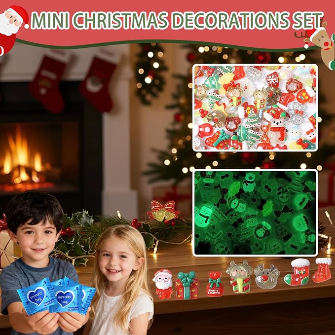 Mini Glow In The Dark Animal Resin Models, Resin Animals Mystery Bags, Individually Wrapped Blind Bags Tiny Animal Figurines, Collectible Mini Animals For Fairy Garden, DIY Crafts (200, Christmas)