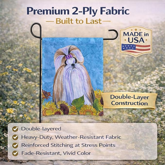Caroline's Treasures SS4234GF Shih Tzu in Summer Flowers Garden Flag Mailbox Flag Decorative Yard Flag Banner Outside Patio Artwork Yard Flower Beds, Garden Size, Multicolor