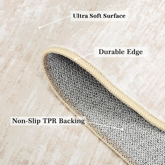 Garvee 5x7 Solid Color Washable Rug for Entryway Indoor, Beige | Modern Non Slip Backing Stain Resistant Non Shedding Foldable Low Pile Contemporary Area Rug for Bedroom Dining Room Nursery