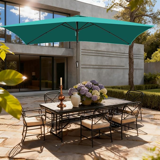6.5x10FT Rectangular Patio Umbrella with Push Button Tilt & Crank Lift for Garden,UV Protection Outdoor Umbrella for Deck,Pool and Yard,Turquoise