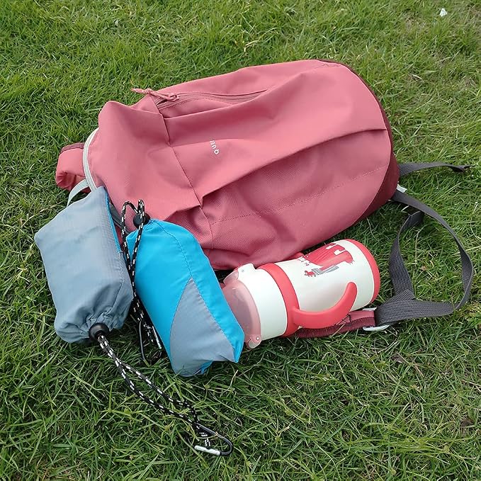 Orga'Neat Pocket Picnic Blanket, Beach Mat Waterproof Sandproof, Compact Lightweight Small Tarp for Camping, Hiking, Backpacking, Festival, Travel, Foldable in Bags (Grey/Blue, 55"x60")
