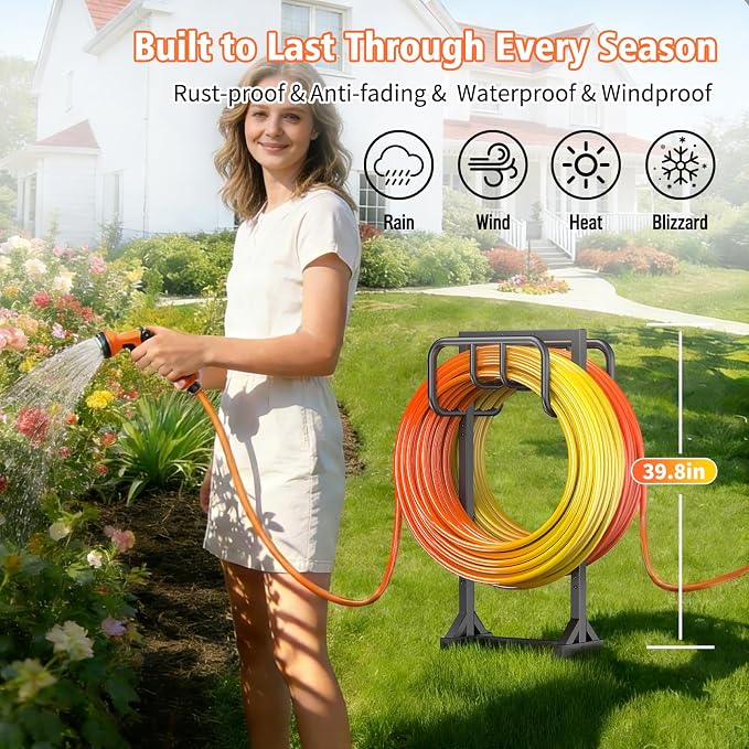 HeroicLion Garden Hose Holder Holds 2 x 160FT Hoses, Super Stable Water Hose Holders with 4 Spikes, Rustproof Freestanding Hose Stand Hanger Garden Hose Storage for Outside Yard Lawn Farm, Black