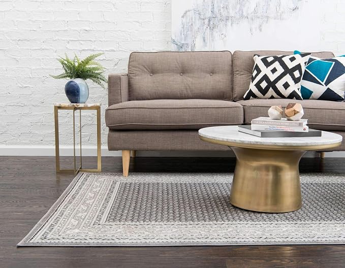 Unique Loom Williamsburg Collection Traditional Border with Dotted Center Area Rug, Rectangular 6' 1" x 9' 0", Gray/Beige