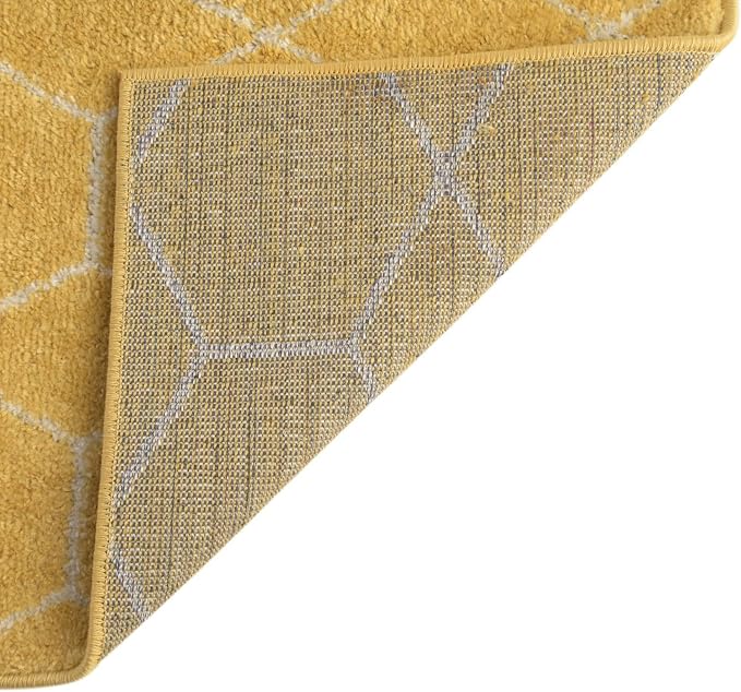 Unique Loom Trellis Frieze Collection Area Rug - Geometric (2' x 10' Runner, Yellow/ Ivory)