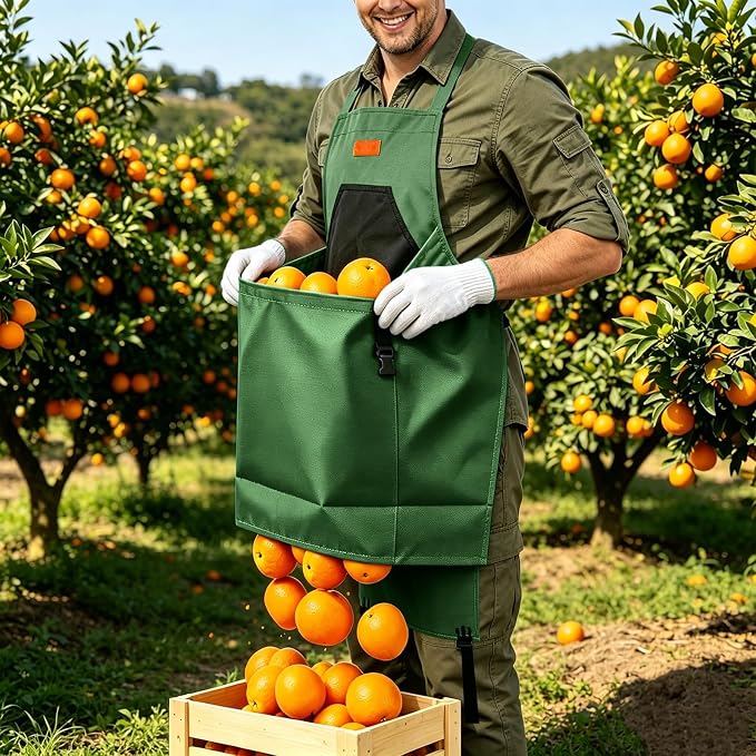3PCS Gardening Apron, Harvest Apron with Shears and Gloves for Women, Men | Cross-Back, Large Quick Release Pocket, 600D Oxford Fabric, Heavy-Duty Garden Apron for Fruit Picking, Field Work, Harvesting