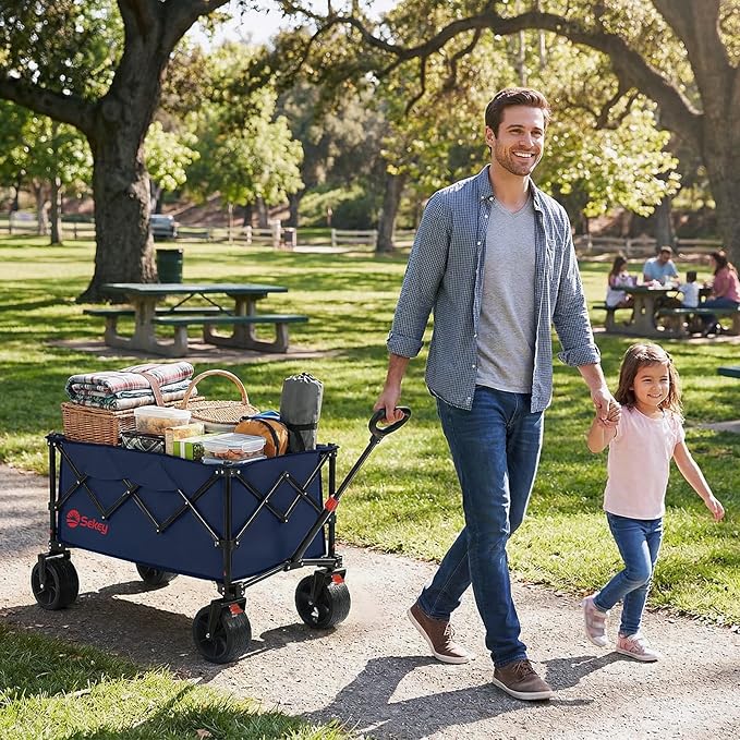 Sekey 250L Wagons Carts Foldable with Big All-Terrian Beach Wheels, Collapsible Heavy Duty Wagon, Extra Large Folding Wagon,Foldable Wagon for Camping, Garden, Sports. Royal Blue