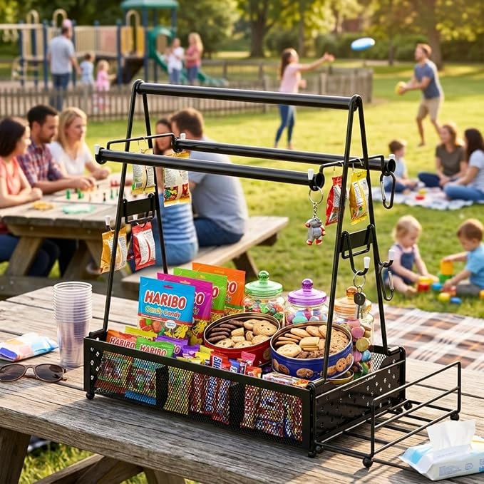 Grill caddy, BBQ Caddy Organizer with Paper Towel Holder, Black Metal Grill Accessory Rack, Kitchen Condiment Storage Basket with Utensil Holder