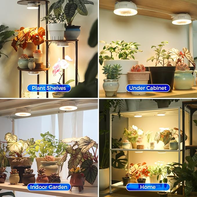 Barrina Orbgrow OG09 Puck LED Grow Light with 660nm Red LEDs, 18W(2 x 9W, 270 Watt Equiv), Plant Lights for Indoor Plants Full Spectrum, Magnetic & Linkable, Small Grow lamp for Plant Shelf, 2 Packs