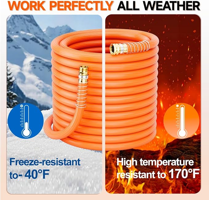 SPECILITE 3/4'' Heavy Duty Rubber Garden Hose 100FT, 1300psi Burst, 450psi Working, Hot/Cold Water Hose, -50℉ -170℉, 5 Layered Pipe, UV Resistant, 3/4" Brass Fittings for Outdoor, Agriculture