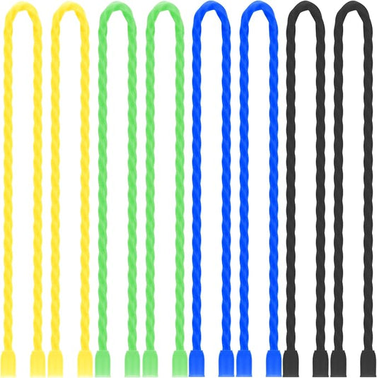 TRIPLE DEER 8Pcs 12-Inch Silicone Cable Ties Colorful Reusable Steel-Core Silicone Twist Gear Tie Straps for Bundling and Organizing, Bendable Holder Strap for Indoor and Out All Purpose