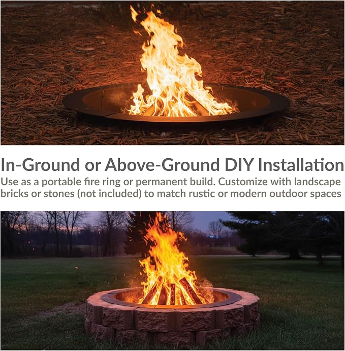 Sunnydaze Outdoor Fire Pit Ring - Heavy-Duty Round Steel Fire Ring Insert - DIY Above or In-Ground - 45-Inch Outer/39-Inch Inner Diameter