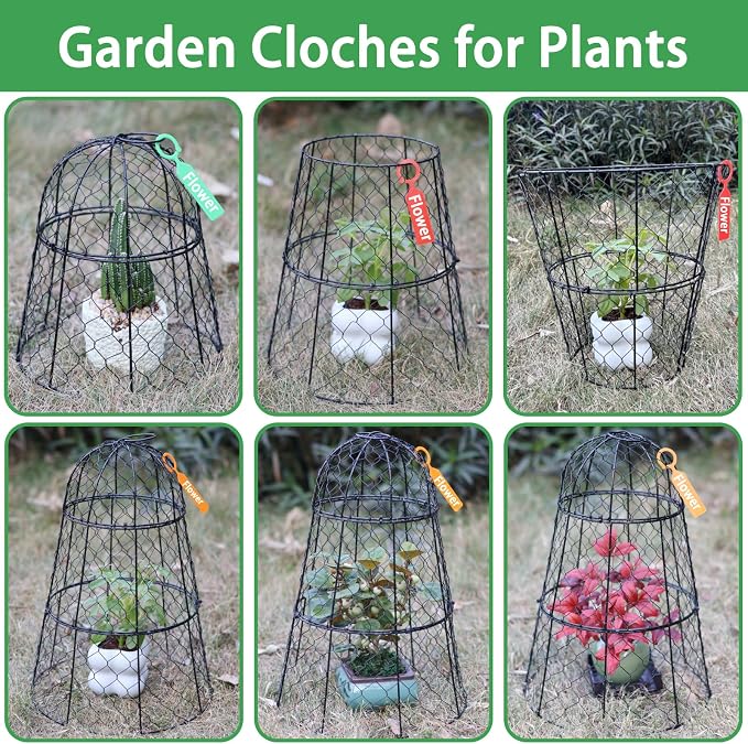 6 PCS 17.7"H X 11.42"D Garden Cloches,Chicken Wire Plant Covers Protectors Modular Design for Customizable Protection,Rust-Proof Heavy Duty Metal Plant Cage for Seedlings Flowers Protect from Animals