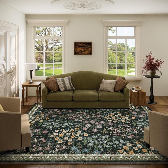 Machine Washable Living Room Rug: 5x7 Area Rugs for Bedroom Non Slip Low Pile Soft Stain Resistant Lightweight Carpet Rugs for Living Room Entryway Kitchen Dining Room Farmhouse Kids Room Nursery