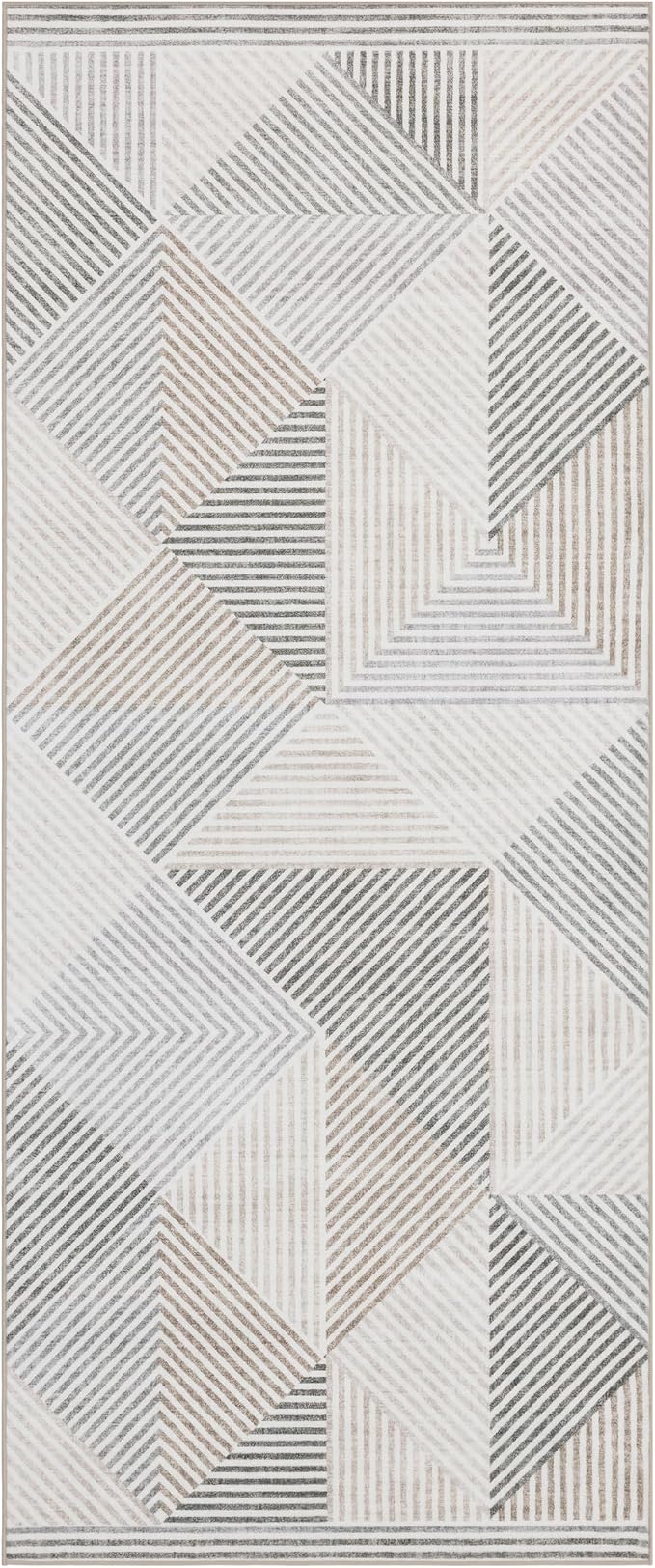 Machine Washable Area Rug Runner - Living Room Bedroom Bathroom Kitchen Entryway Office - Padded Low Pile Stain Resistant Premium - Modern Geometric Contemporary - Miles - Beige 2'6"x6'