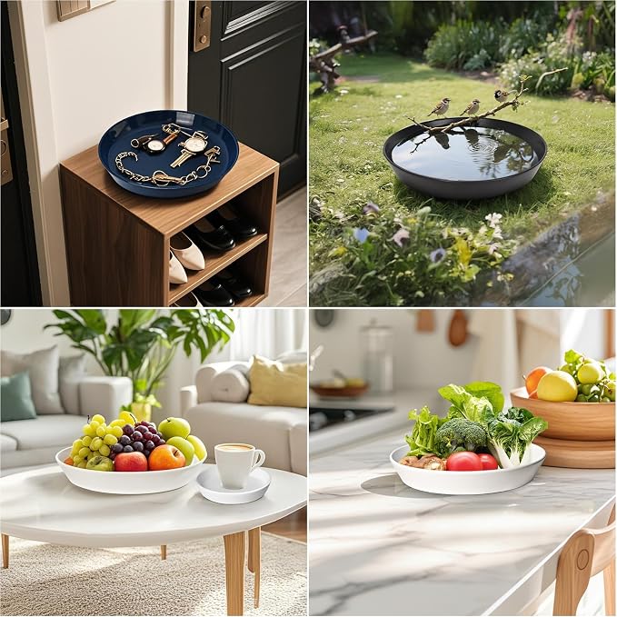 Ceramic Plant Saucer Tray 9 10 11 Inch White, 11.3" OD x9.7 ID x1.8 Deep| Round Sturdy Heavy Duty Glazed Bevel Planter Drip Flower pots with Catch Basin for Indoor Outdoor Plants