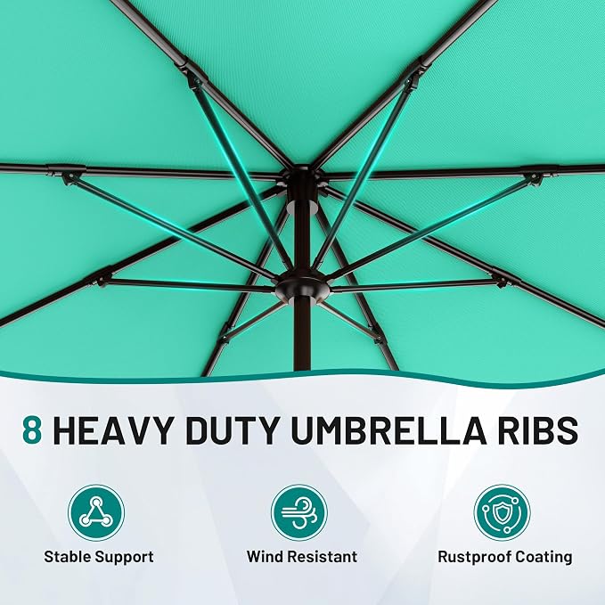 AreShark 12 FT Patio Umbrella for Outdoor, Outdoor Table Umbrella with Push Button Tilt and Crank, Outdoor Patio Umbrellas with 8 Sturdy Ribs, Patio Umbrellas for Market, Garden, Pool (Aqua Sky)
