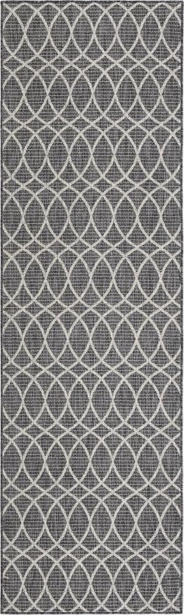 Unique Loom Outdoor Trellis Collection Area Rug - Gitter (2' 11" x 10' Runner, Charcoal/ Ivory)