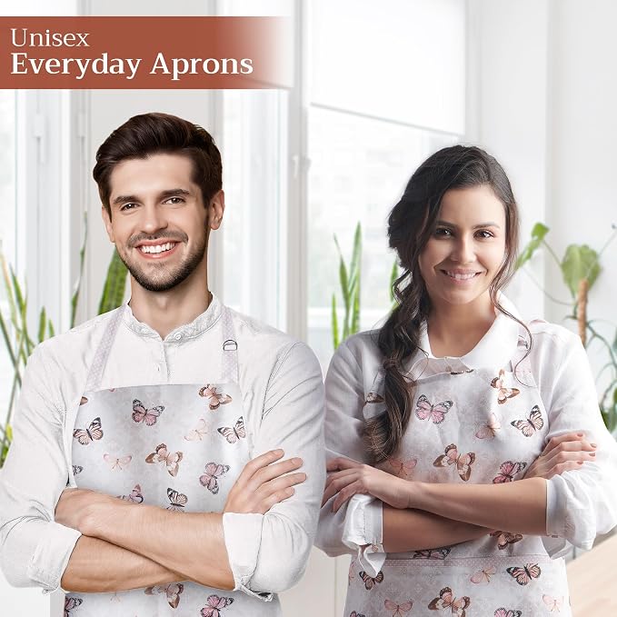 Maison d' Hermine Aprons for women with Pocket 100% Cotton (27.50"x31.50") | Adjustable Neck Strap & long ties Apron Men Chef Wedding Cooking Gardening Server Maid