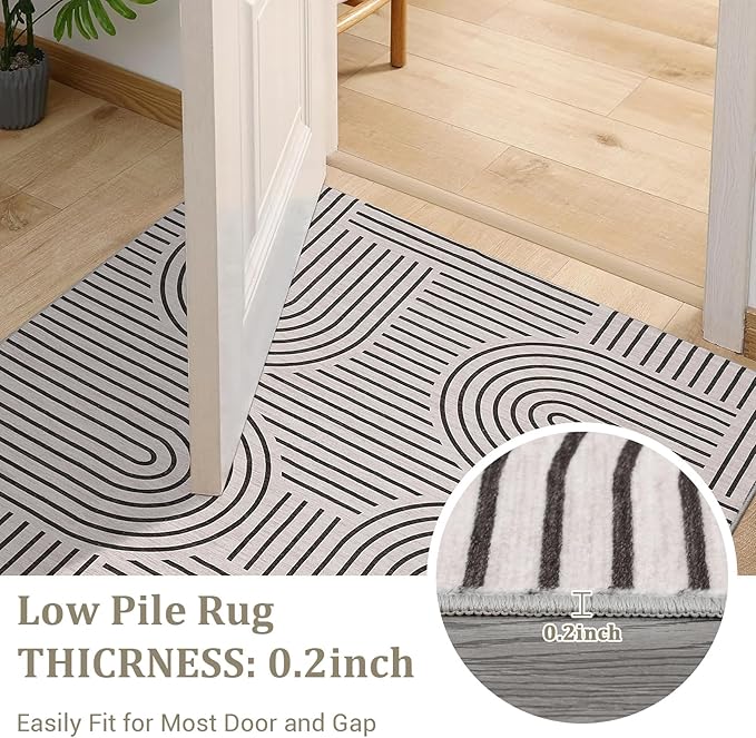 ROYHOME Modern Washable Rug Rainbow 3x5 Area Rugs for Living Room Non Slip | Abstract Rug for Bedroom, Throw Rugs with Rubber Back, Low Pile Stain Resistant Geometric Carpet for Playroom Dorm LightCamel