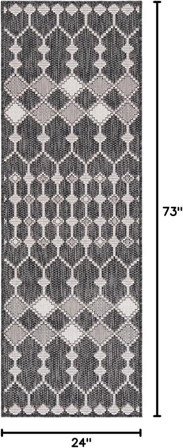 Unique Loom Outdoor Trellis Collection Area Rug - Traliccio (2' x 6' 1" Runner, Charcoal/ Ivory)