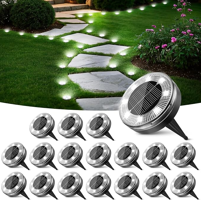 Peasur Mini Solar Ground Lights, 18 Pack Flat Solar Disc Lights Outdoor Waterproof, 2.3 Inch Small Solar Garden Lights Landscape Lighting for Outside Pathway Garden Yard Lawn Walkway,Cool White