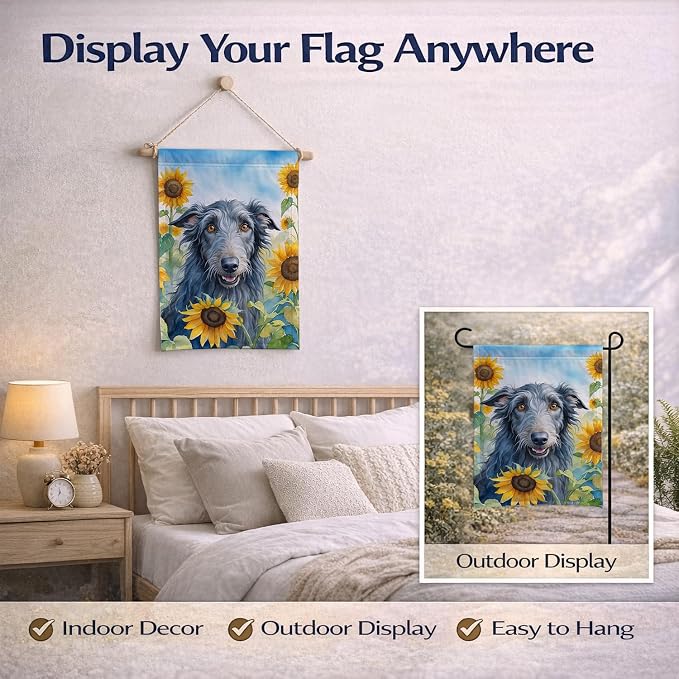 Caroline's Treasures DAC6157GF Scottish Deerhound in Sunflowers Garden Flag Mailbox Flag Decorative Yard Flag Banner Outside Patio Artwork Yard Flower Beds, Garden Size, Multicolor
