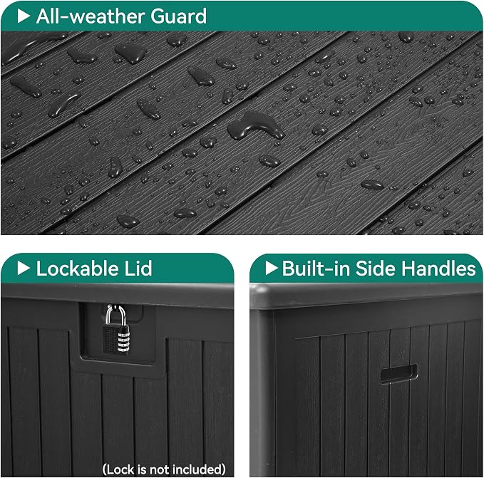 YITAHOME 180 Gallon Double-Wall Deck Box with Side Handles, Outdoor Large Storage for Patio Furniture Cushions, Garden Pool Accessories, Water Resistant & Lockable
