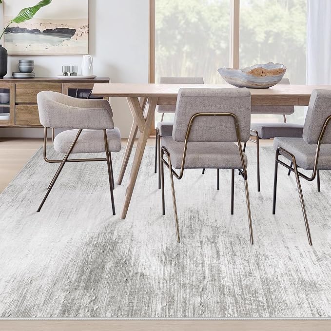 Area Rugs 9x12 Living Room: Washable Rug Modern Abstract Large Rugs Soft Non Slip Neutral Rug Stain Resistant Indoor Carpet for Bedroom Kitchen Dining Room Home Office Rugs(Grey,9'x12')