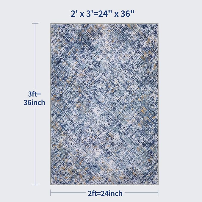 Tangsoo Abstract 2x3 Washable Rugs for Entryway, Small Area Rug Non Slip | Modern Low Pile Soft Throw Rugs,Contemporary Indoor Front Door Mat Rug for Entrance Entry Foyer Kitchen Blue White Home Decor