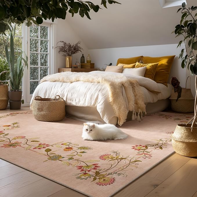 Washable Rug 8x10 Area Rugs for Living Room: Bedroom Rug Stain Resistant Non Slip Low Pile Ultra Soft Faux Wool Lightweight Large Carpets for Dining Room Kitchen Farmhouse Home Office Indoor