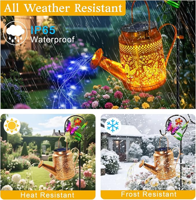 ANGMLN Butterfly Solar Lights Outdoor Waterproof, Solar Watering Can Lights with Shepherd Hook, Metal Hanging Lantern Garden Decor Yard Outside Patio Lawn, Gifts for Mom Grandma Women Birthday