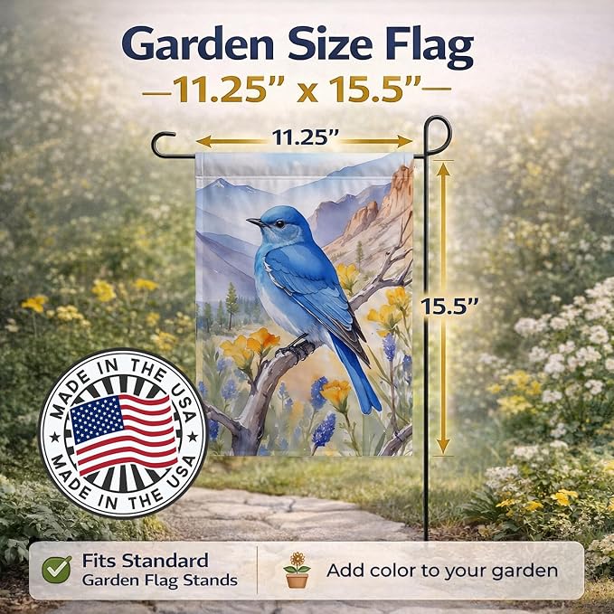 Caroline's Treasures Nevada Mountain Bluebird Garden Flag Mailbox Flag Decorative Yard Flag Banner Outside Patio Artwork Yard Flower Beds, Garden Size, Multicolor