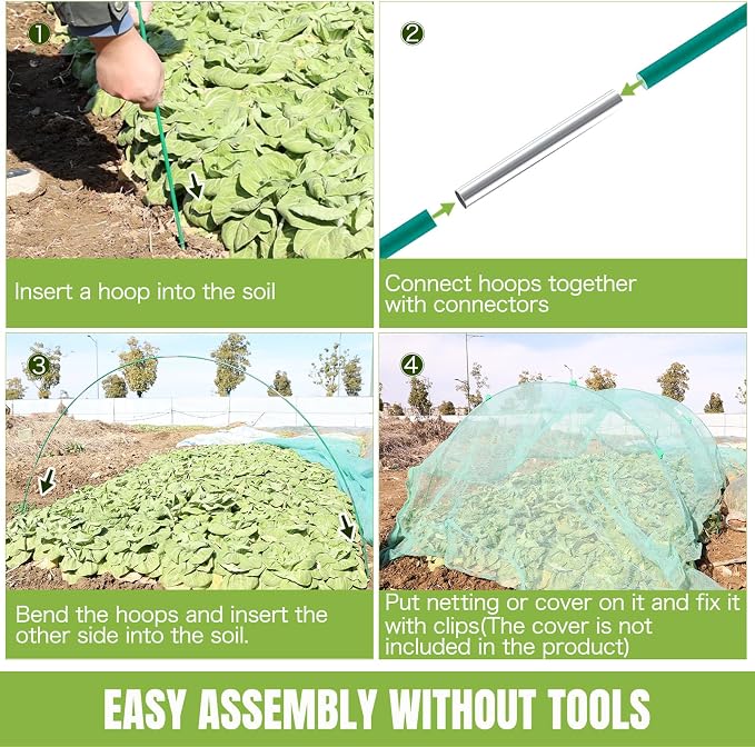 joyhalo Garden Hoops for Raised Beds, 72pcs (12 Sets) Fiberglass Hoops with PVC Coating, DIY Greenhouse Tunnel for Row Cover, Bird Netting & Plant Protection, Extend Growing Season