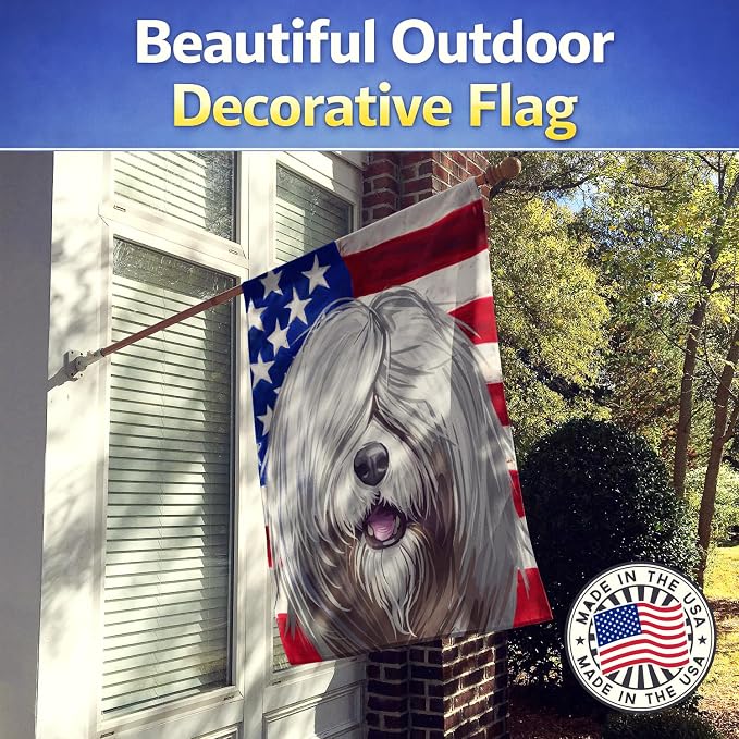Caroline's Treasures CK6716CHF South Russian Ovcharka Dog American Flag House Flag Large Porch Sleeve Pole Decorative Outside Yard Banner Artwork Wall Hanging, Polyester, House Size, Multicolor
