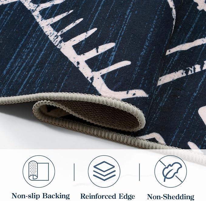 LIVEBOX Western 5x7 Area Rug, Navy Washable Rugs for Living Room Bedroom, Non Slip Moroccan Tribal Rug Low Pile Soft Geometric Boho Large Area Rugs Diamond Carpet for Dining Room Home Office Decor