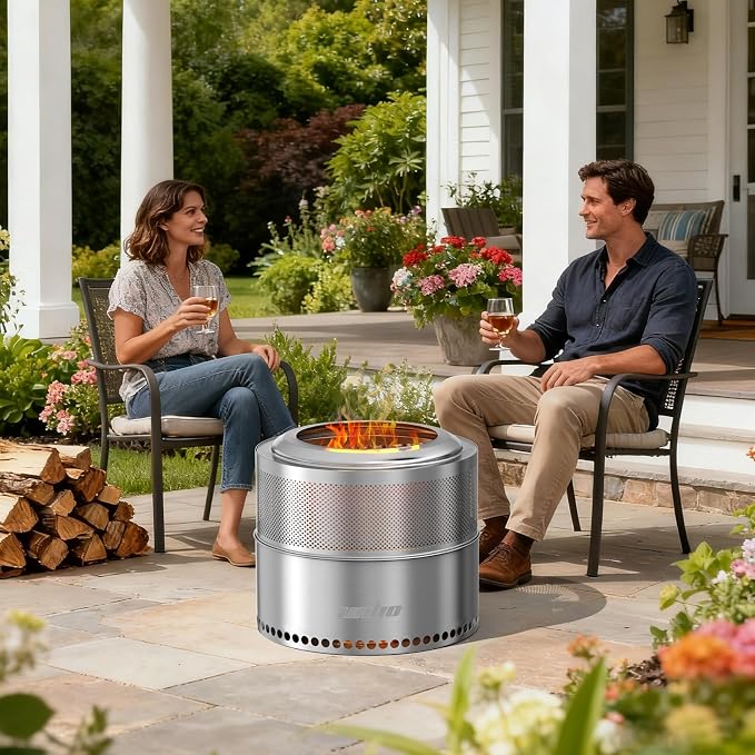 unho 20 Inch Stainless smokeless firepit for Outside Wood Burning Stove | smokeless Stainless Steel Outdoor Portable Fire Pit for Backyard, Garden, Picnic，outside bonfire fire pit