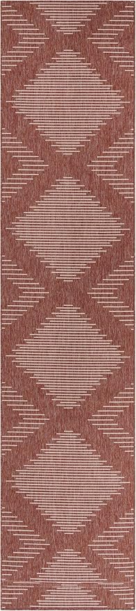 Unique Loom Outdoor Modern Collection Area Rug - Tambor (3' 3" x 14' 1" Runner, Rust Red/ Ivory)