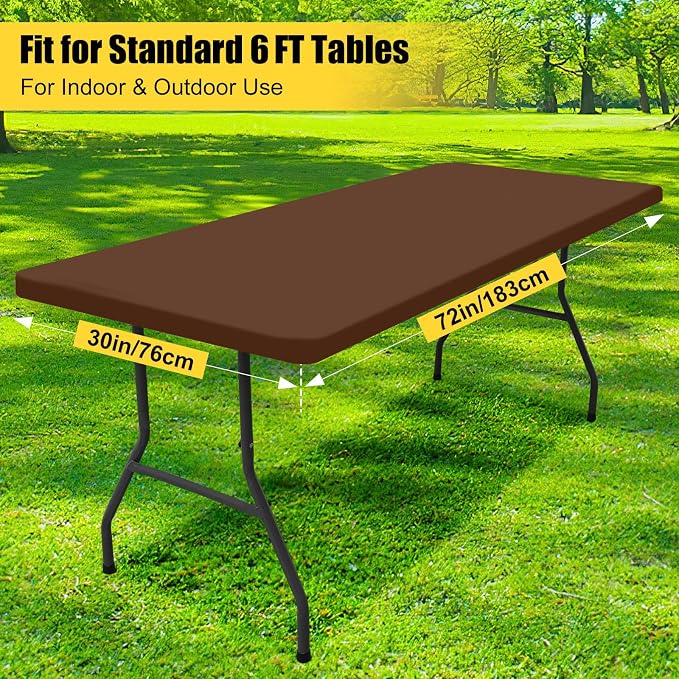 Smiry 6 Pack Rectangle Picnic Table Cloth, Waterproof Elastic Fitted Tablecloths, Washable Polyester Rectangular Patio Table Cover for Camping, Indoor and Outdoor (Tan, 30"x72")