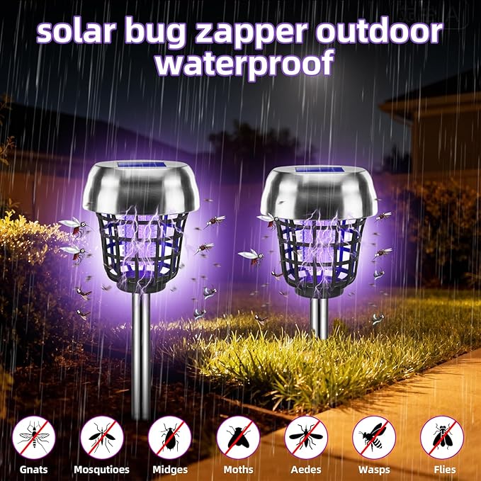 2026 Solar Powered Bug Zapper Outdoor, Mosquito Killer IP65 Waterproof, Mosquito Repellent Outdoor for Patio Yard Garden Farm, Fly Traps Gnat Zapper for Small Flying Insect Bug Fly Gnat(4)