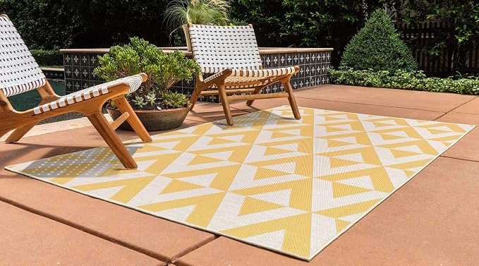 Unique Loom Outdoor Collection Area Rug - Napa (2' x 3' 1' Rectangle, Yellow/ Ivory)