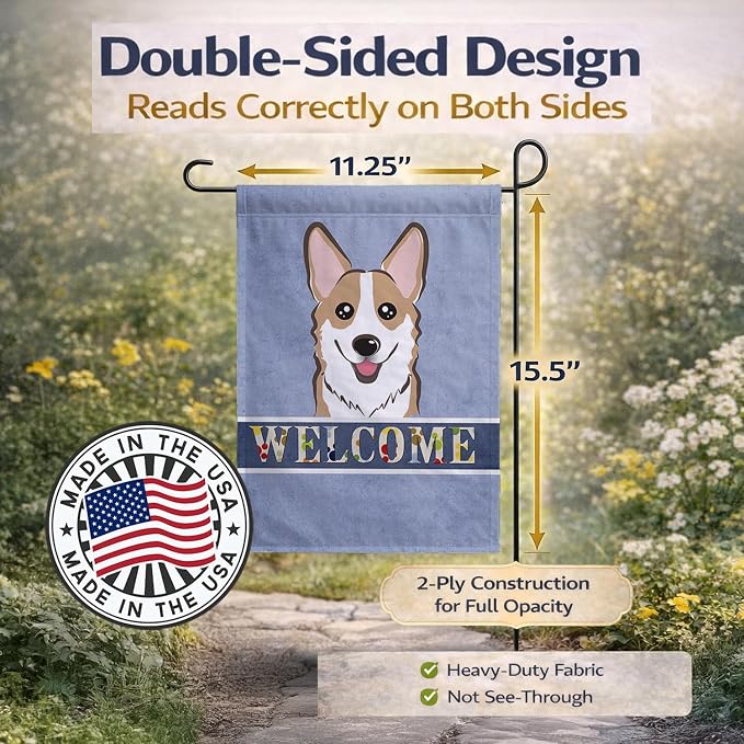 Caroline's Treasures BB1439GF Sable Corgi Welcome Garden Flag, Blue Mailbox Flag Decorative Yard Flag Banner Outside Patio Artwork Yard Flower Beds, Garden Size, Multicolor