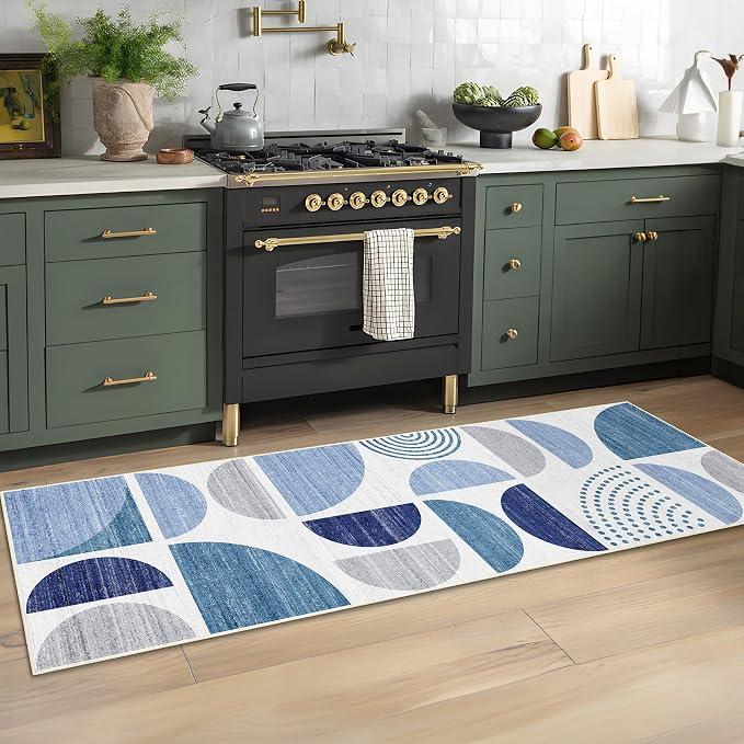 Runner Rug Washable,Blue 2x6 Area Rugs Non Slip Modern Abstract | Long Throw Carpet for Hallways Kitchen Bathroom Bedroom Entryway Bedside Laundry Boho Soft Low Pile Indoor Navy Blue