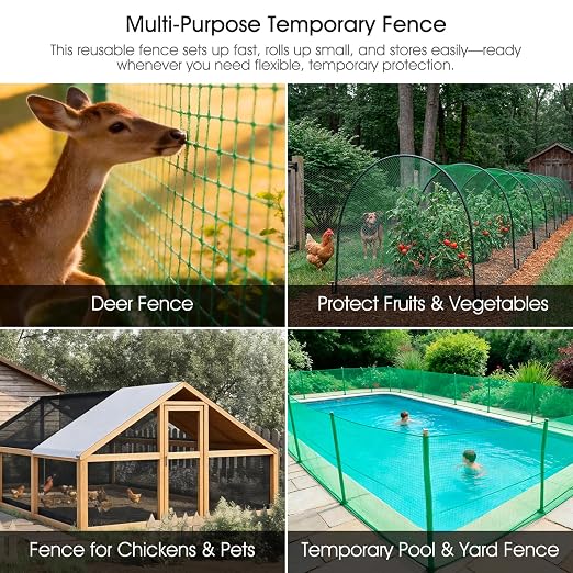 Deer Fence, RIFNY 4 x 25 FT Plastic Mesh Fencing Netting for Garden Outdoor Yard, Temporary Fence to Protect Plants Fruit and Ideal for Deer Dogs Chicken (Green)