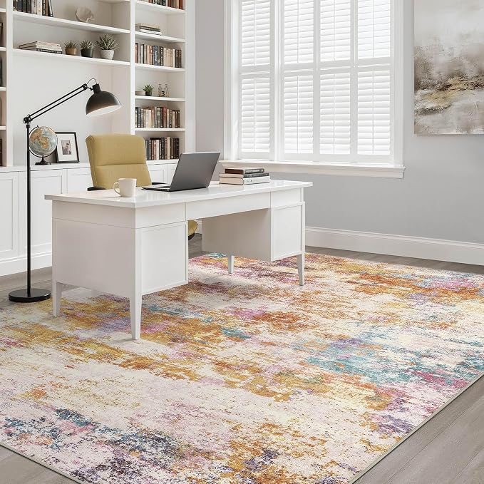 LOONGRUG 6x8 Area Rug Washable Neutral Modern Living Room Rug Multi Gold | Abstract Soft Stain Resistant Indoor Non-Slip Carpet for Bedroom Nursery Kids Office Playroom Dining Room